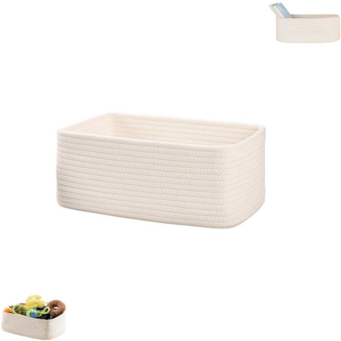 Panier De Rangement Tissé Rectangulaire Organiseur Multifonction 30x19x12 cm Corde Coton Pour Placard Étagère Bureau