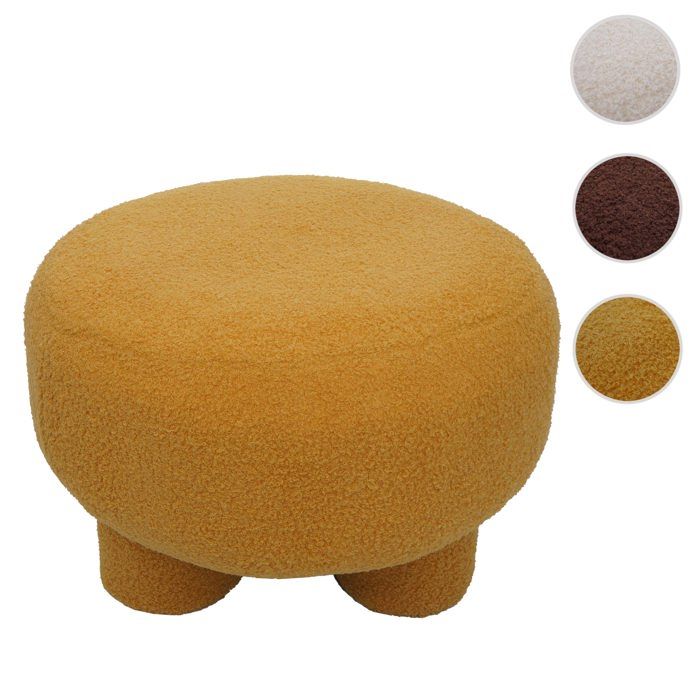 Pouf HWC-Q49 pouf rembourré tissu bouclé (200 g/m²) 55 cm jaune moutarde Pouf HWC-Q49 pouf rembourré tissu bouclé (200 g/m²) 55 cm jaune moutarde