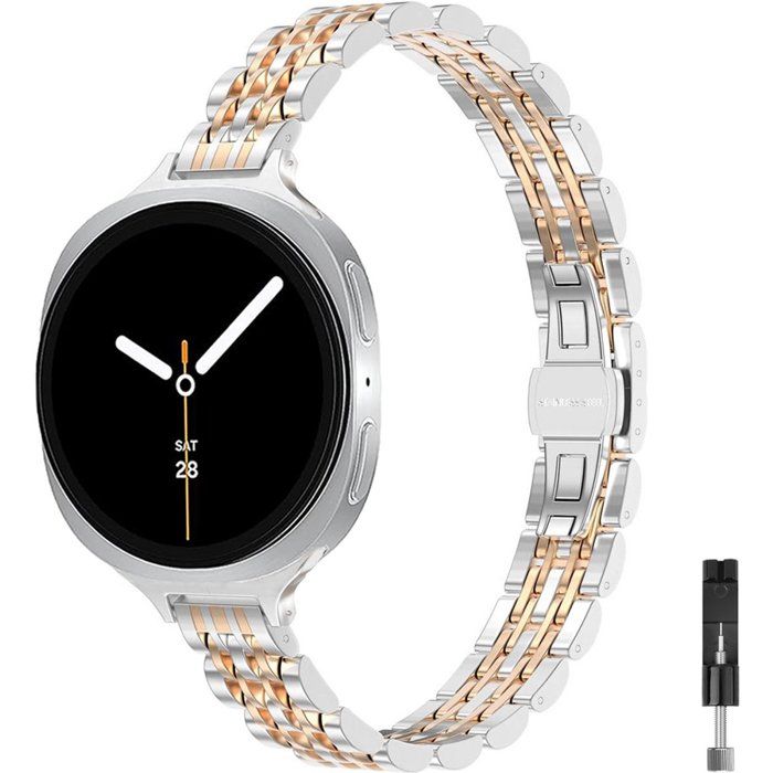 Stravo Bracelet Acier Inoxydable Slim à 7 Maillons pour Samsung Galaxy Watch 8 40/44mm & Galaxy Watch8 Classic 46mm – Argent/Or rose Stravo Bracelet Acier Inoxydable Slim à 7 Maillons pour Samsung Galaxy Watch 8 40/44mm & Galaxy Watch8 Classic 46mm – Argent/Or rose