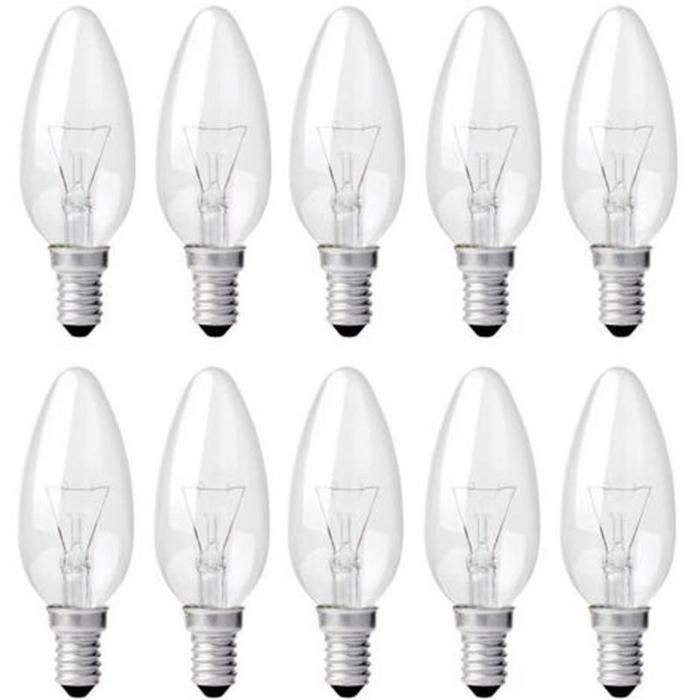 Ampoule Bougie Clair E14 40W Ampoule Incandescence Dimmable Blanc Chaud 2700K 400LM Ampoule Flamme Pack de 10