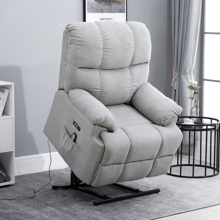 Fauteuil Massant Électrique 1 Place avec Fonction Releveur et Inclinaison 160° - ELVMI - USB Poche Latérale Polyester Gris