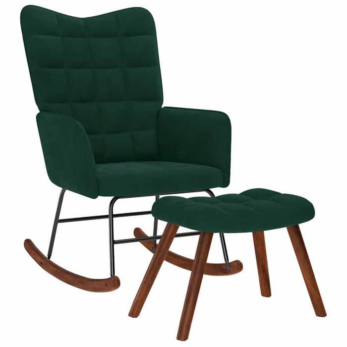 Chaise à Bascule avec Tabouret en - COCO - velours - vert foncé - 61 x 78 x 98 cm - repose-pied inclus - accoudoirs intégrés541635