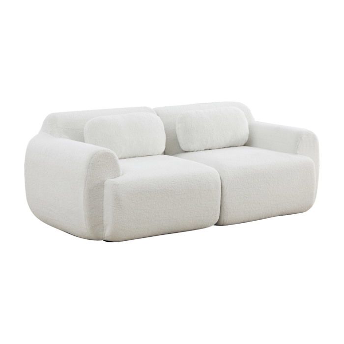 Canapé Modulaire 2 Places en Sherpa - Canapé Compressé avec 2 coussins - Sans Montage - 189x91x71cm - Ivoire