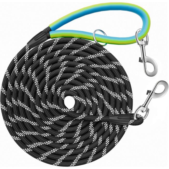 Longe pour chien réfléchissante 5 m x 8 mm - Noir - Polyester résistant