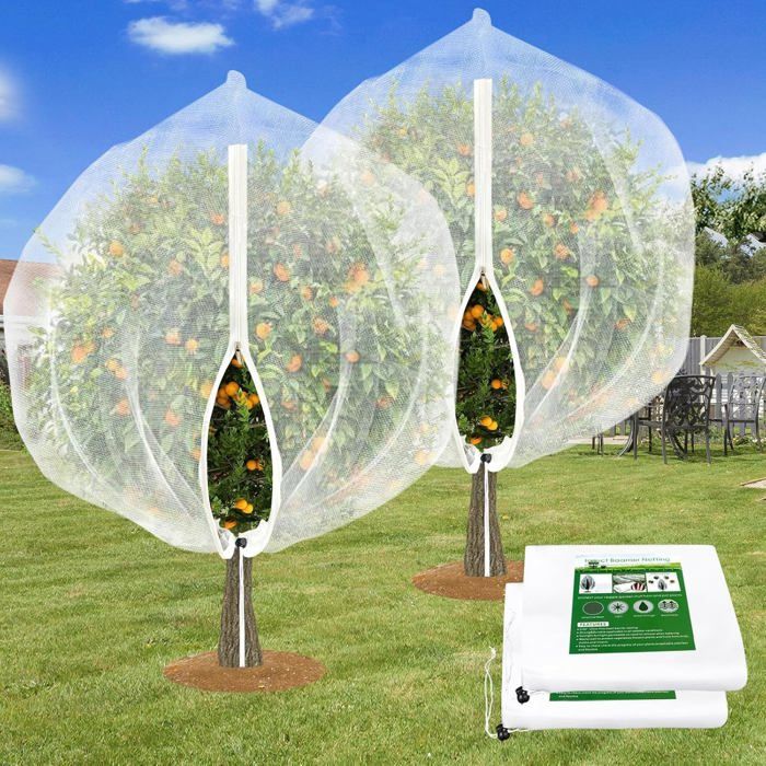 2 Pièces Grand Filet Arbre Fruitier avec Cordon et Fermeture Éclair Filet Jardin 2 4x2 4m Anti-Insectes Anti-Oiseaux