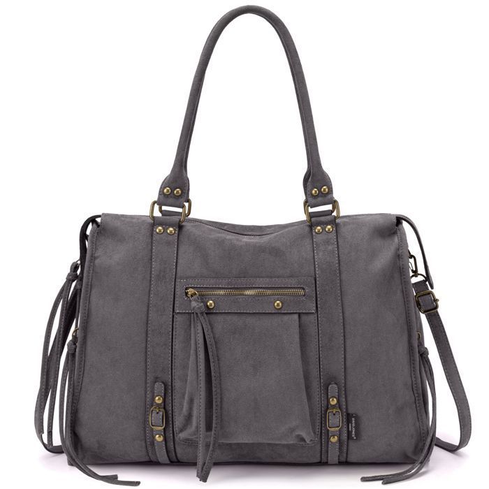 David Jones - Grand Sac à Main Femme Cabas Fourre-Tout XL Suède Daim Cours Lycée Travail Format A4 Nubuck Clou Vintage Gris Foncé David Jones - Grand Sac à Main Femme Cabas Fourre-Tout XL Suède Daim Cours Lycée Travail Format A4 Nubuck Clou Vintage Gris Foncé