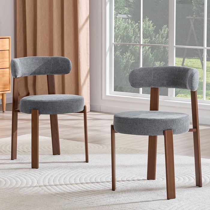 Chaise de salle à manger - ZEVKOR - Lot de 2 - Dossier ergonomique - Assise rembourrée - Lin gris pieds bois