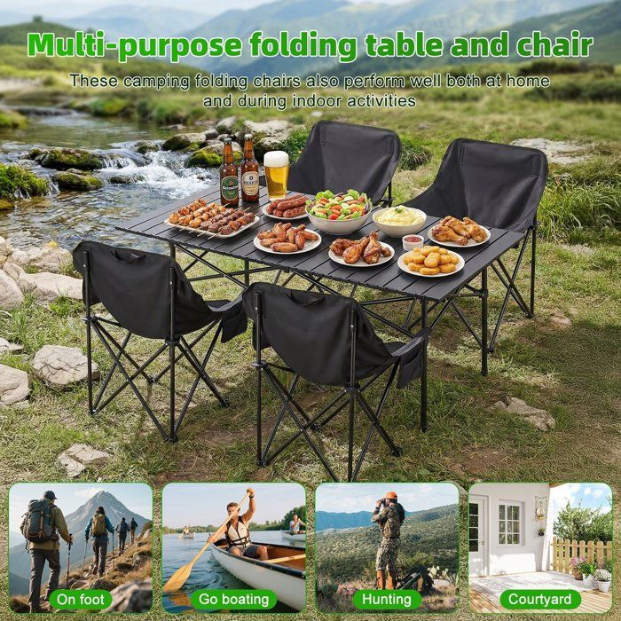 Ensemble table et chaises de jardin - WILITTO - pliantes - acier au carbone - Poches de rangement latérales - 119x54x50cm