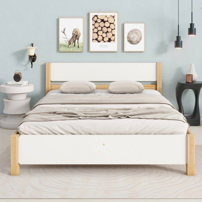 Lit double en bois de pin - BLACKCOLOR - Tête et pied de lit - 15 lattes - Pieds centraux renforcés Lit double en bois de pin - BLACKCOLOR - Tête et pied de lit - 15 lattes - Pieds centraux renforcés