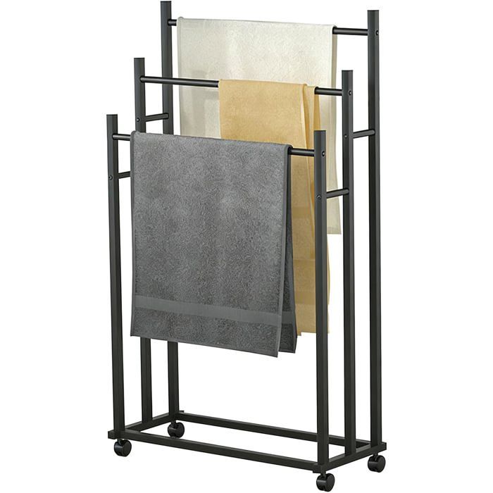 Porte-Serviettes Autoportant Avec 3 Barres Et Roues Pivotantes En Métal Sans Perçage Convient Pour Salle De Bain Chambre À C[BI105]