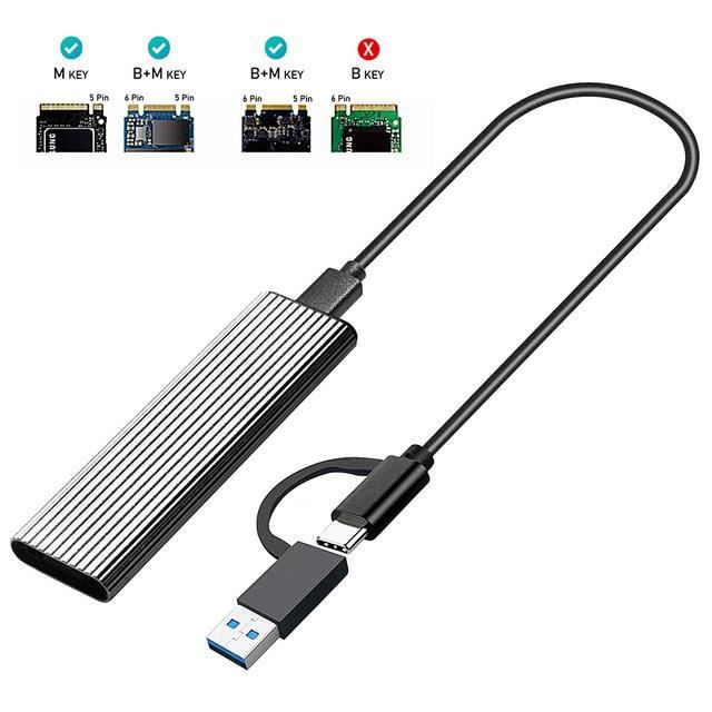 Custodia Esterna M.2 USB-C 3.1 Per SSD NVMe E SATA – Doppio Protocollo, Alluminio Nero