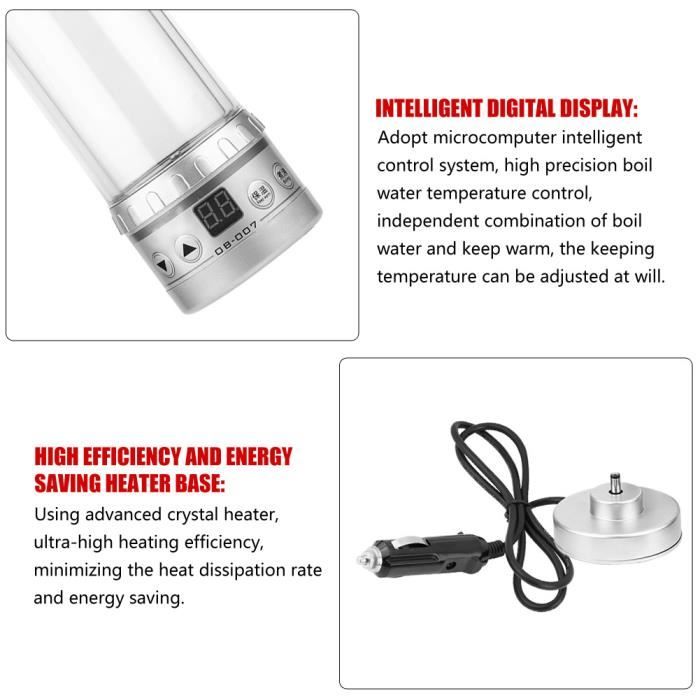 Bouilloire Electrique Voiture Bouilloire Voiture 12V/24V - Portable, 480ml - Chauffage Rapide, Multifonction - Pour Auto, Camion - Acier Inox Thermos Allume Cigare