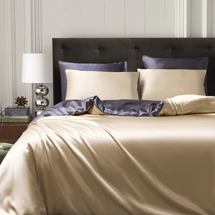 Housse De Couette Beige 220 X 240 Cm Satin Doré Uni Parure De Lit