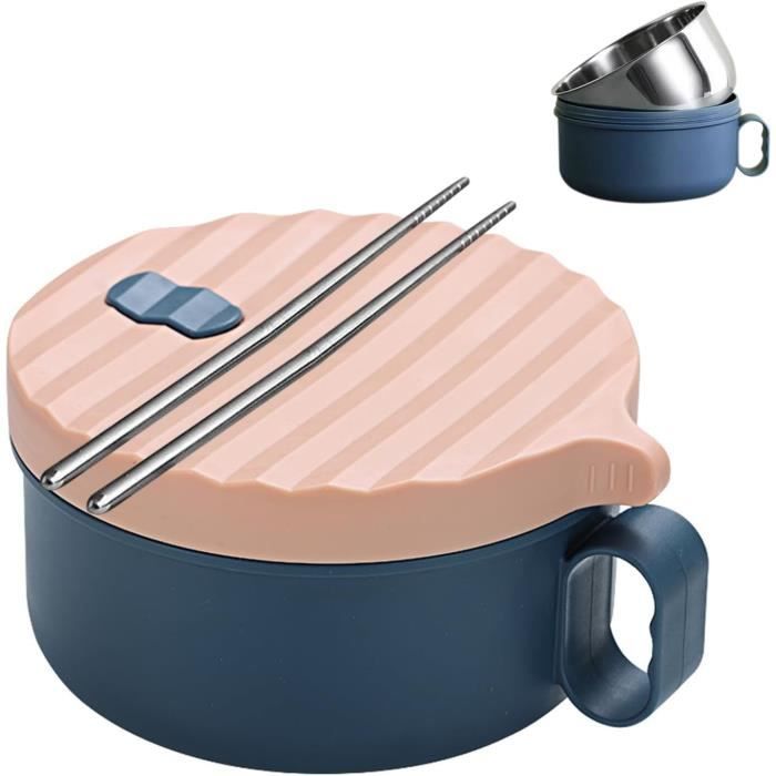 Ciotola Per Pasta Con Coperchio E Bacchette - Ceramica 1020 Ml, 15 Cm, Colore Blu, Multiuso Con Manico