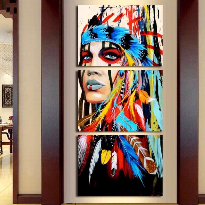3 Pieces Native American Girl Plumed Femme Moderne Toile Murale Peinture Impression Pas Etire Pas Encadre Achat Vente Tableau Toile Cdiscount