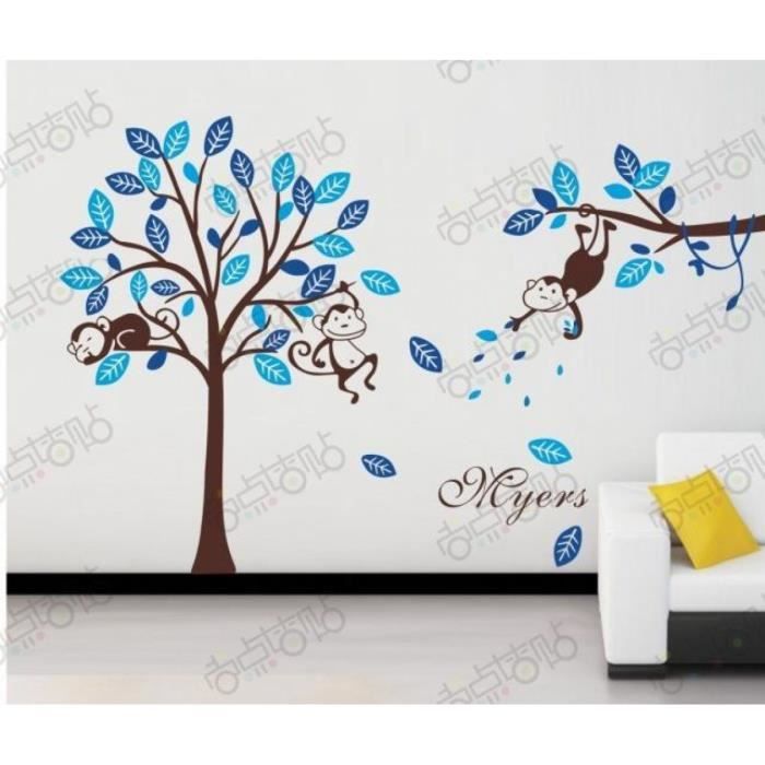 Modele Vert Singe Et Arbres Stickers Muraux Amovibles Vinyle
