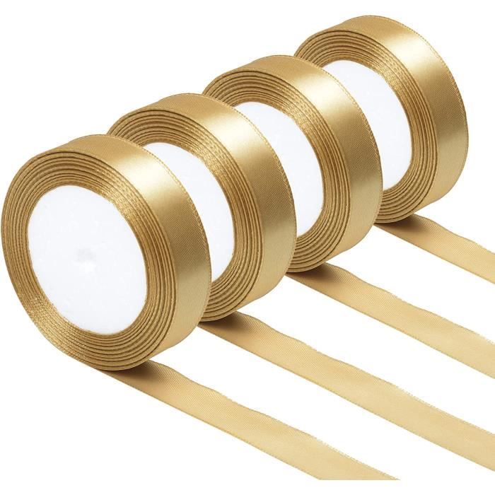 Lot De 2 Rouleaux Ruban Satin Doré - 91 M X 3 Mm, Polyester Brillant | Pour Emballage Cadeau, Décoration Mariage, Noël, DIY