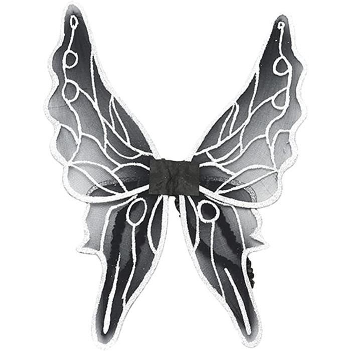 Ailes De Fée Papillon Noir – 80x75 Cm – Oreilles D’Elfe Incluses – Costume Carnaval, Halloween, Cosplay