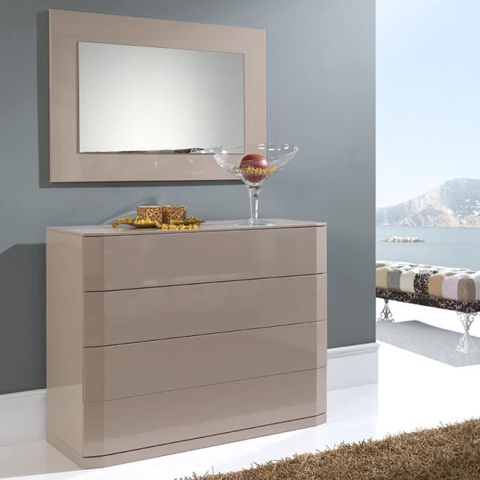 Commode 4 Tiroirs Taupe Laque Design Tatimo Blanc Achat Vente