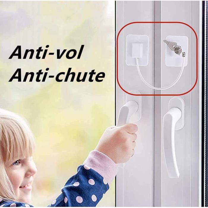 2 Pcs Securite Fenetre Enfant, Serrures Protection Fenetre Enfant avec 4  Clés, Forte Adhésif Serrure Frigo