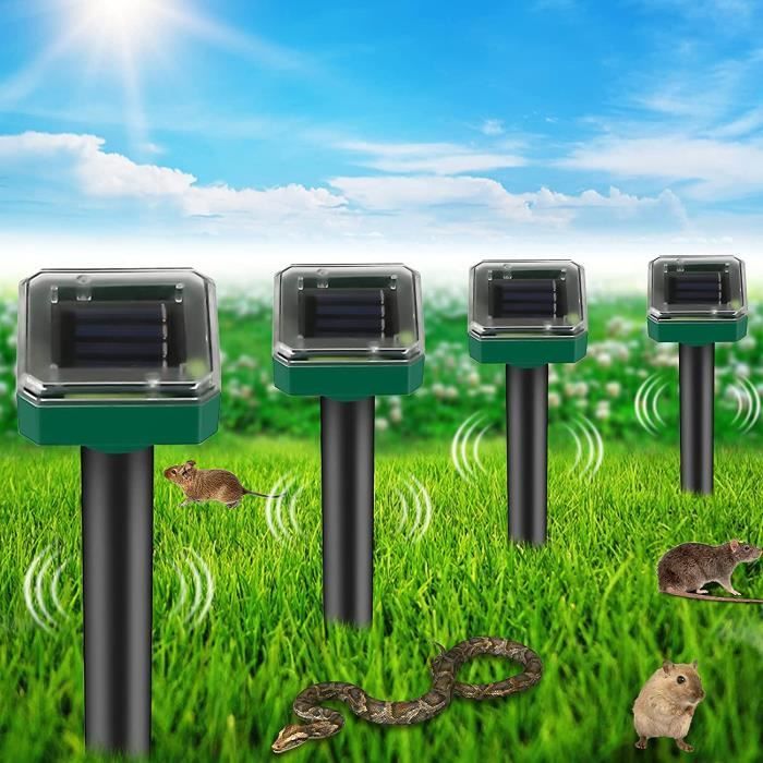 Répulsif Anti-taupes Solaire à Ultrasons - Lot De 4 - Émetteur Vibrations 400-1000 Hz - Protection IP65 - Pour Jardin Et Pelouse