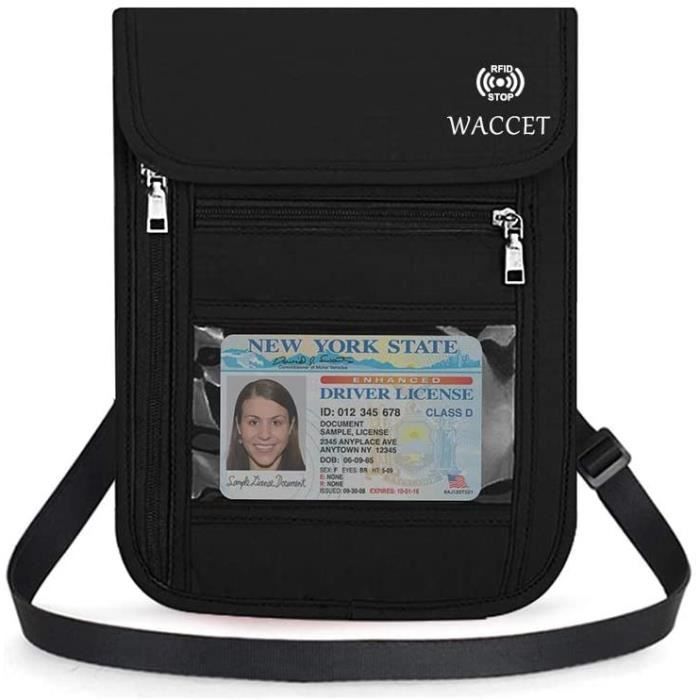Pochettes tour de cou de voyage WACCET Pochette Tour de Cou Voyage  Sécurisée RFID Blocage Sac de Passeport pour Femme Ho 472