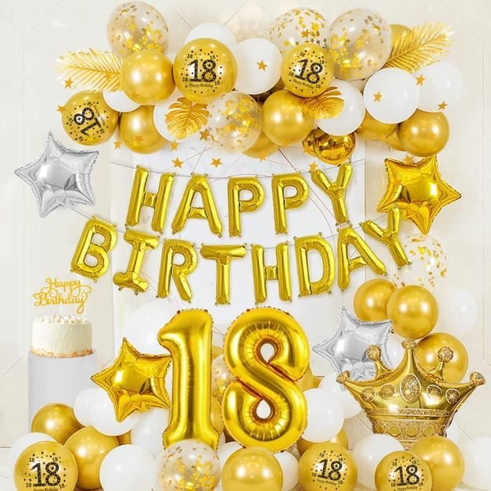 Decorations Anniversaire Or 18 Ansbanniere Ballons Happy Birthday Ballons Or Metallique Ballons Blancs Ballons Confettis Or B 235 Cdiscount Maison