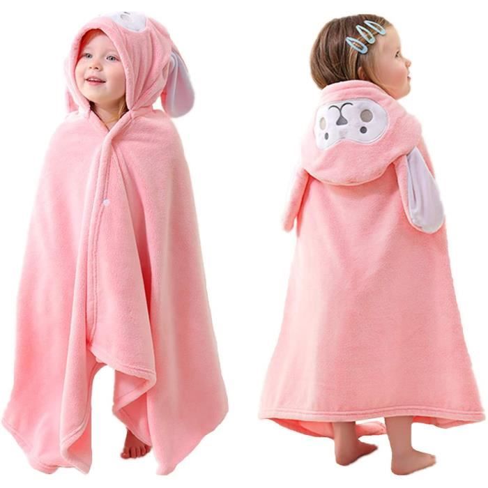 Serviette de Bain Peignoir à Capuche - éBé - Rose - 85x150 cm - Microfibre - Design Animal