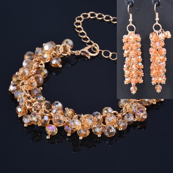 Ensemble collier et bracelet en perles de cristal vintage - France