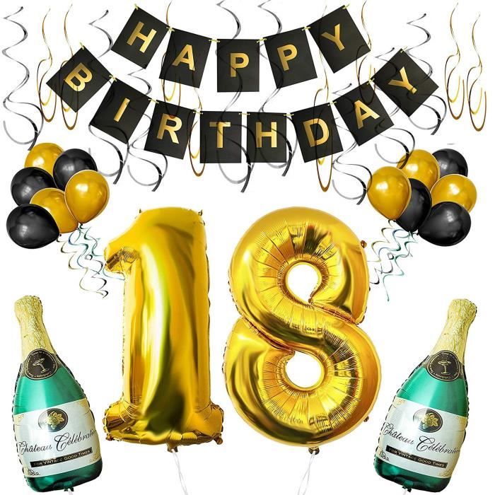 Belle Vous Lot De Decorations D Anniversaire 18 Ans Avec Ballons Et Banniere Happy Birthday Bouteilles De Champagne Gonflables Cdiscount Maison
