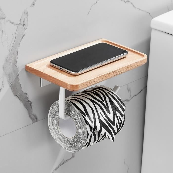 SARIHOSY White Double Wooden Paper Holder with Phone Shelf WC Paper