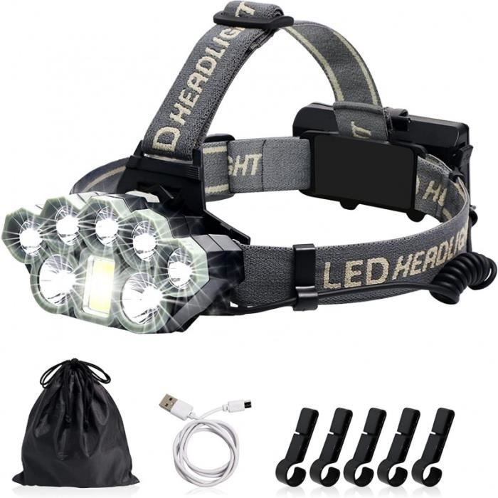 Lampe Frontale WildTech 18000 Lumens - 8 Modes LED, étanche, Rechargeable USB Pour Camping, Randonnée, Vélo