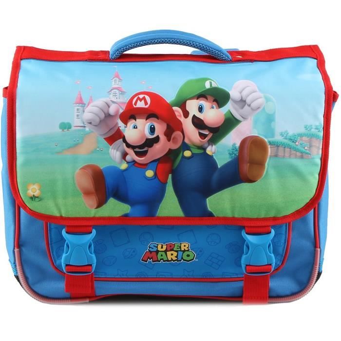 SUPER MARIO Cartable 38 cm 2 Compartiments 1 poche Bleu Enfant