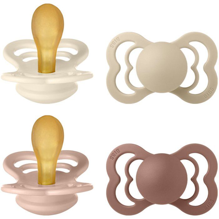 Pack sucettes - BIBS Supreme - Symétrique - T2 - Caoutchouc naturel - 4 pièces - Ivory Vanilla Blush Woodchuck
