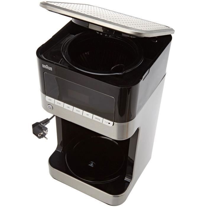 Cafetière filtre Braun KF7125BK - Corps noir et métal - 12 tasses - Programmable - Verseuse isotherme