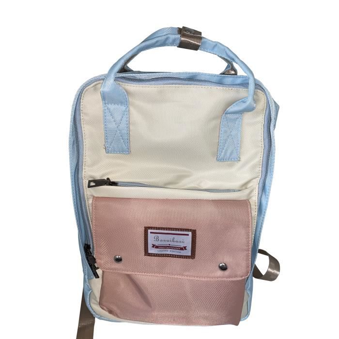 Sac a dos Bleu Blanc Rose Adulte solide avec rangement 7 poches Travail Lycee Sport Sorties COMETE CONSOMMABLE