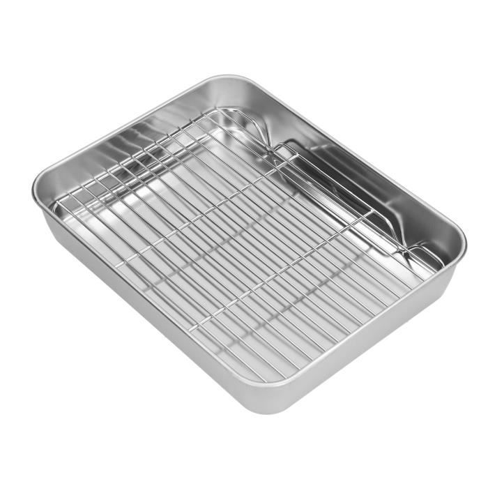 Plaque De Four Inox Rectangulaire Avec Grille – 40,5x30,5 Cm, Pour Rôtir, Cuire Au Four Et égoutter