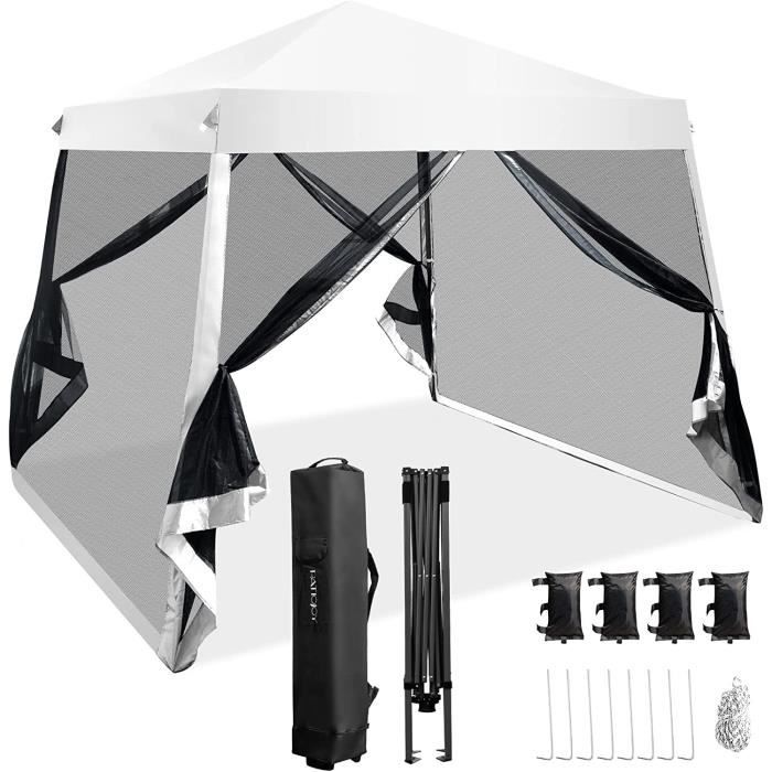 Tonnelle De Jardin Pliante GOPLUS 3x3m - Toit Argenté Anti-UV - Hauteur Réglable 255-275cm - 8 Enceintes Incluses ? (Erreur Probable, En Réalité: 8 Piquets) - Idéale Pique-nique, Terrasse