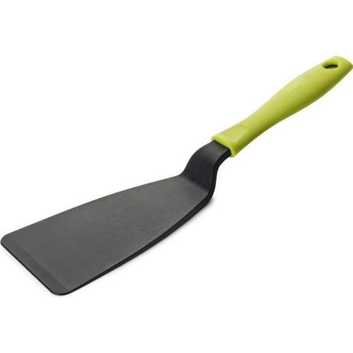 spatule plancha nylon et plastique 32x10 cm - couleur noire et verte- passe au lave-vaisselle