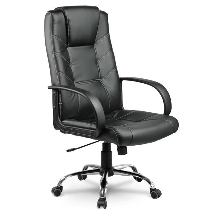 Fauteuil de bureau en cuir écologique - JANSPORT - EG-221 - Noir - Réglable en hauteur - Pivotant - Accoudoirs