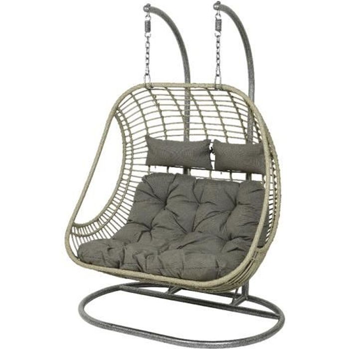 fauteuil suspendu œuf de jardin gris riga - 2 places - jardideco - métal - naturel - extérieur