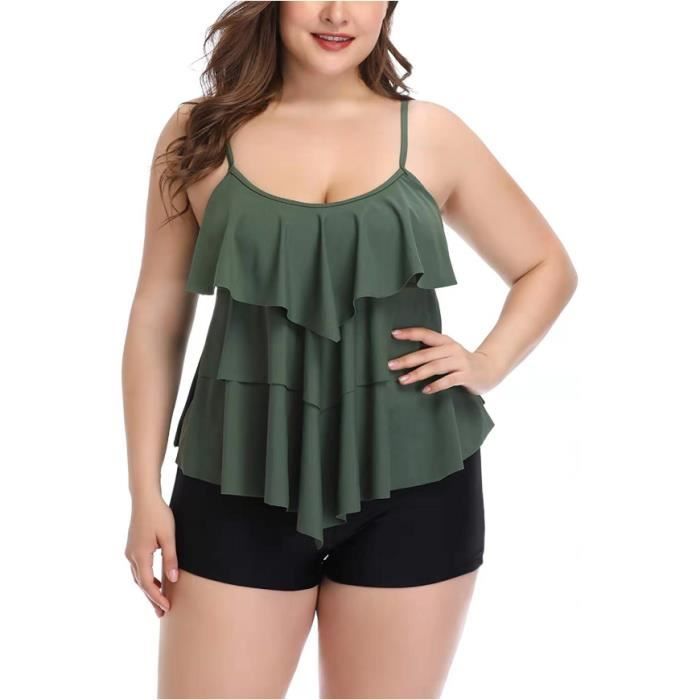 Tankini Femme Maillot de Bain 2 Pièces Grande Taille Swimwear Shorty