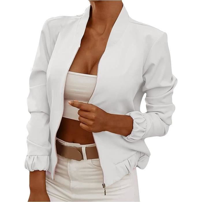 Blouson Femme Perfecto Bomber Court Chic Elegant Moto Printemps Automne Fleur Blanc Blanc Cdiscount Pret a Porter