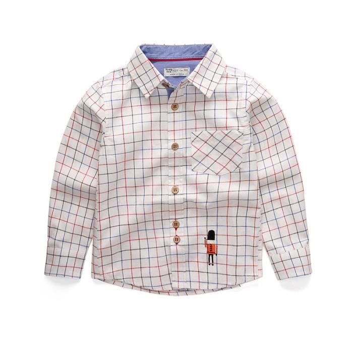 Chemise Garcon Et Fille En Coton A Carreaux Manches Longues Chemise Pour Enfant 4 10 Ans Blanc Cdiscount Pret A Porter