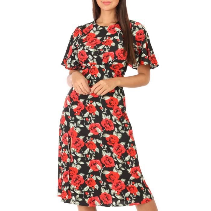 Robe noire a fleurs rouges et dos nu Noir Cdiscount Pret a Porter