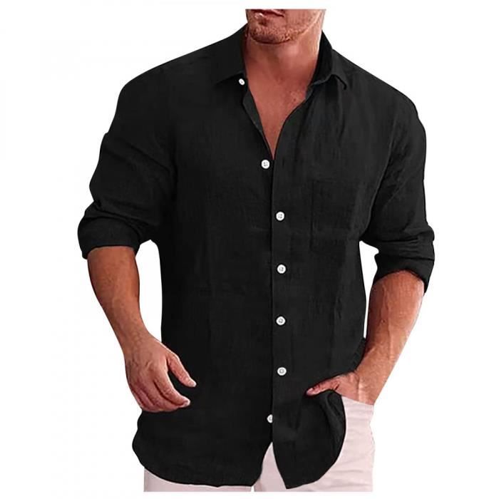 Chemise Homme Chemise en Lin Homme en Coton Casual Manches Longues Couleurs Pures Affaires Chemise pour Les Loisirs Regular Fit Noir Cdiscount Pret a Porter