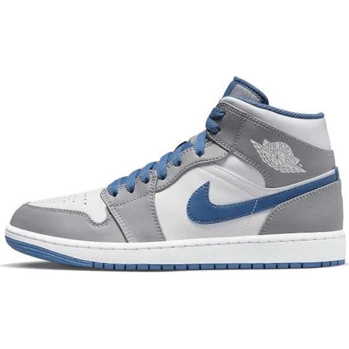 Nike Air Jordan 1 Mid True Blue Homme GRIS BLANC Cdiscount Chaussures