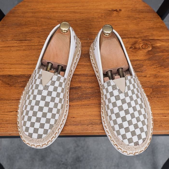 INSFITY Espadrille Homme en Toile Aération Résistant à lusure Antidérapant Carreaux - Beige