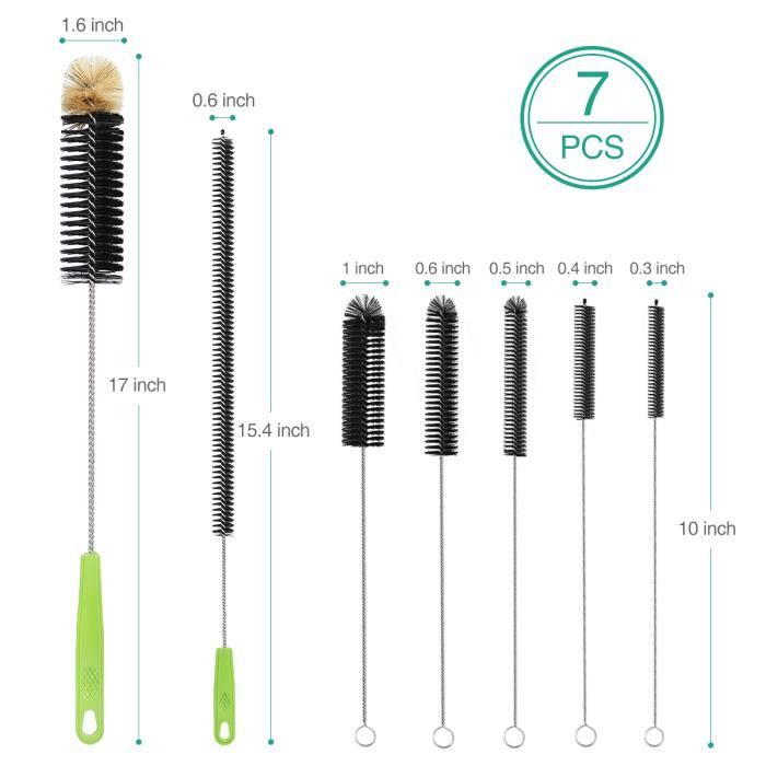 Blanc Wishstar Goupillon Bouteille,Longue Poignée Bouteille Propre Brosse,Brosses de Nettoyage de Bouteilles Polyvalentes,Verre Bébé Biberon Bouilloire Brosses de Nettoyage 