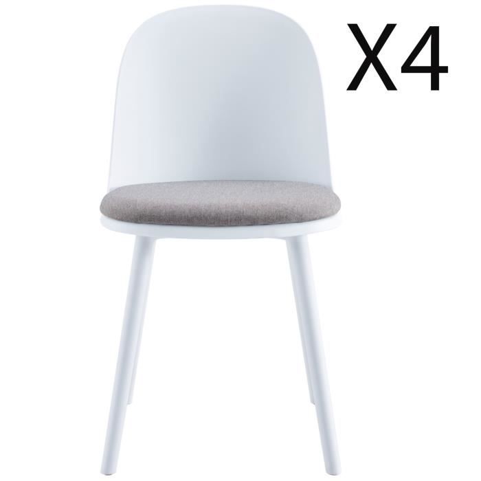 lot de 4 chaises de salle à manger en polypropylène et tissu coloris blanc, gris - longueur 45 x profondeur 55,50 x hauteur 80 cm